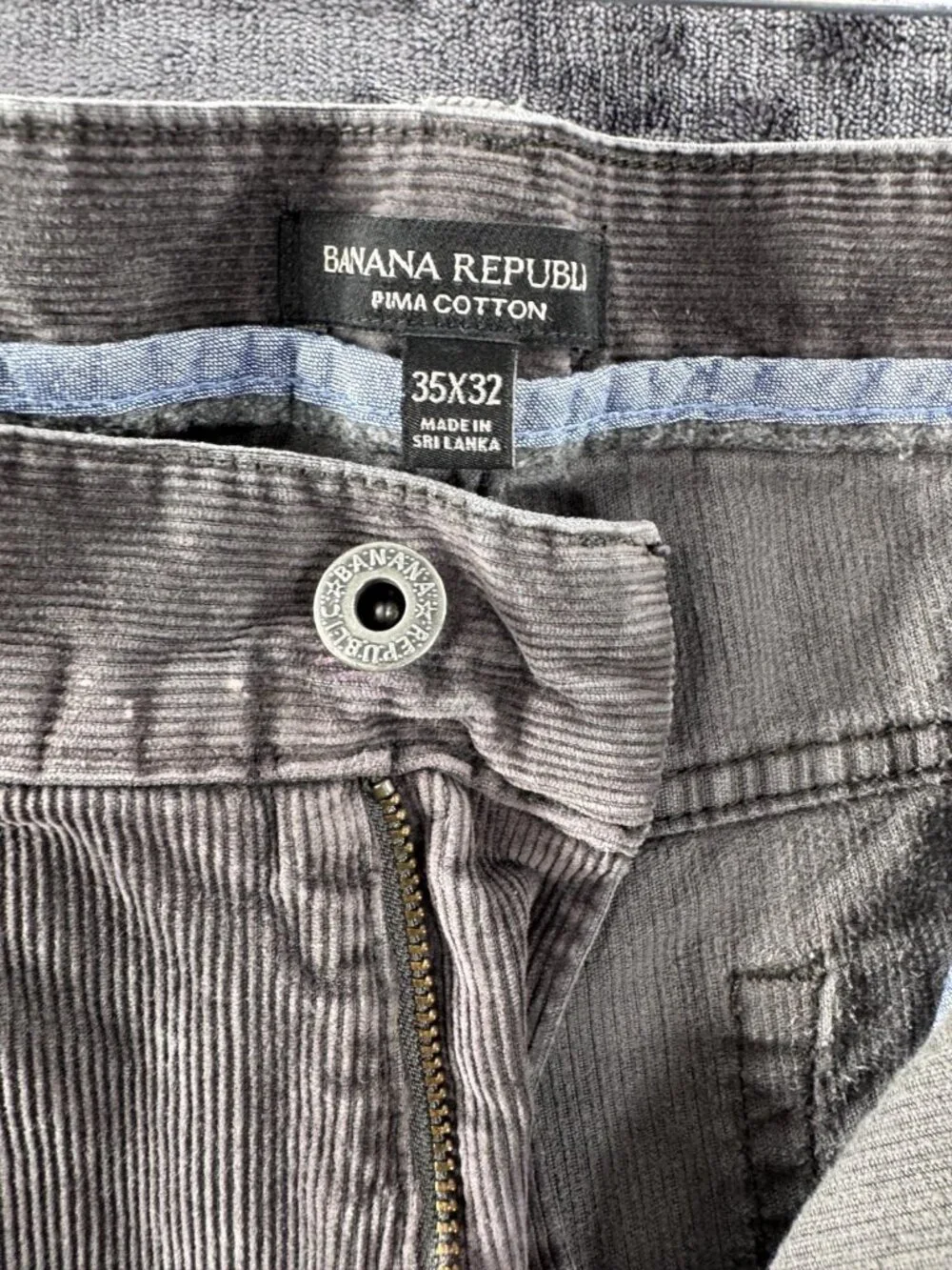 Banana Republic Men's Corduroy Pants 35X32 Gray Pima Cotton Straight Leg